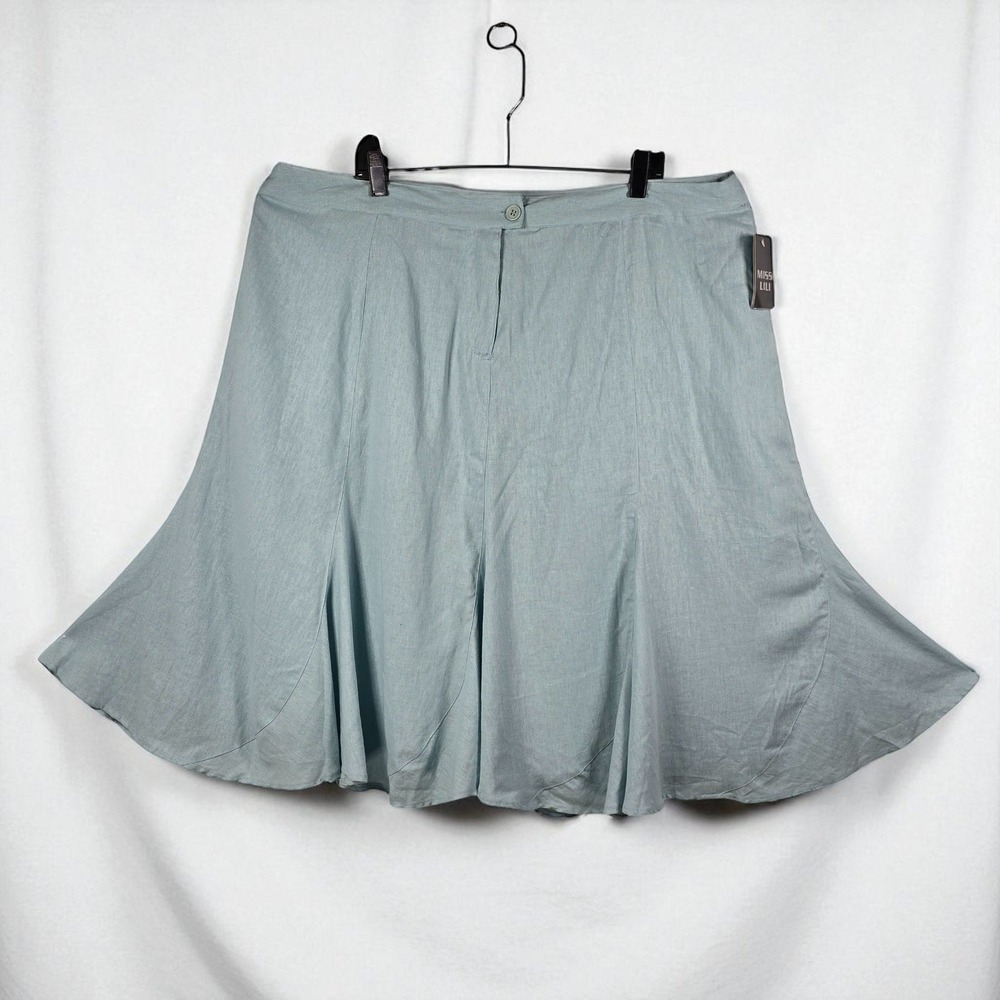Miss Lili Skirt Woman 3X Blue Linen Blend‎ Flare Lined Career Casual Plus Size